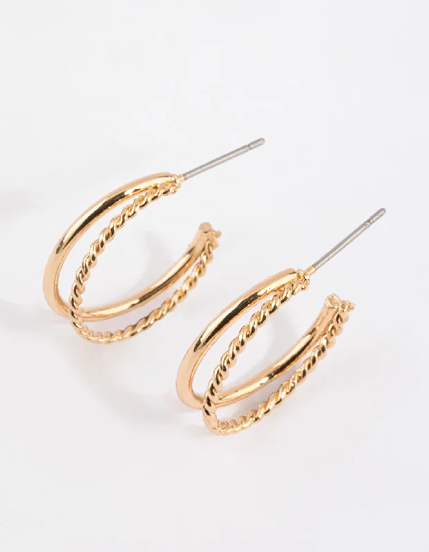 Elegant Pearl Earrings-Gold Plain & Twisted Hoop Earrings