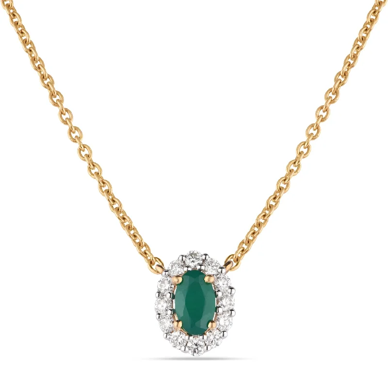 Cute Gold Necklace-Green Emerald Diamond Necklace