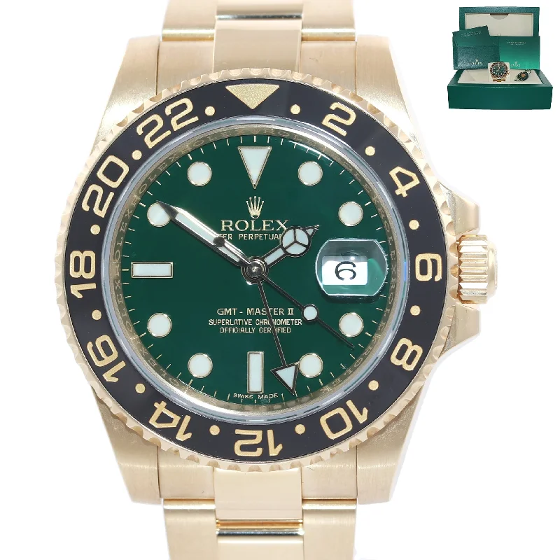 Silver Wristwatch for Men-Rolex GMT-Master 2 Ceramic Green Dial 116718 Yellow Gold Chromalight Watch