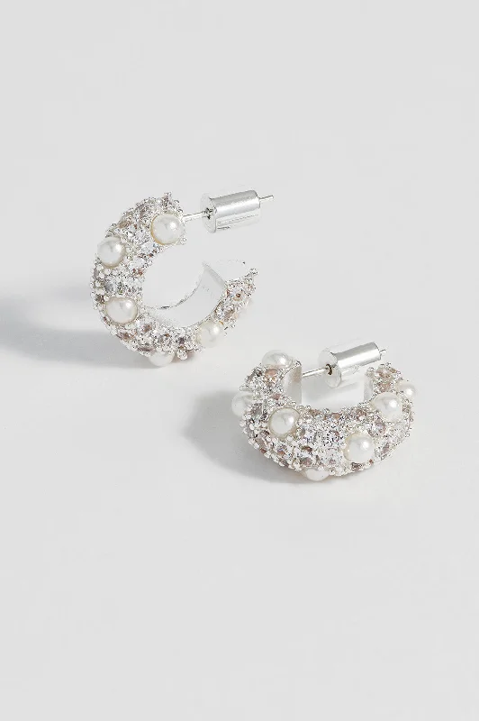 Luxury Designer Earrings-Embellished Pearl and CZ Hoops