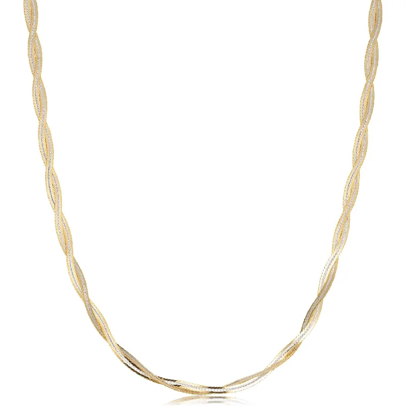 Custom Engraved Necklace-14KT White and Yellow Gold 18-inch Braided Herringbone Necklace