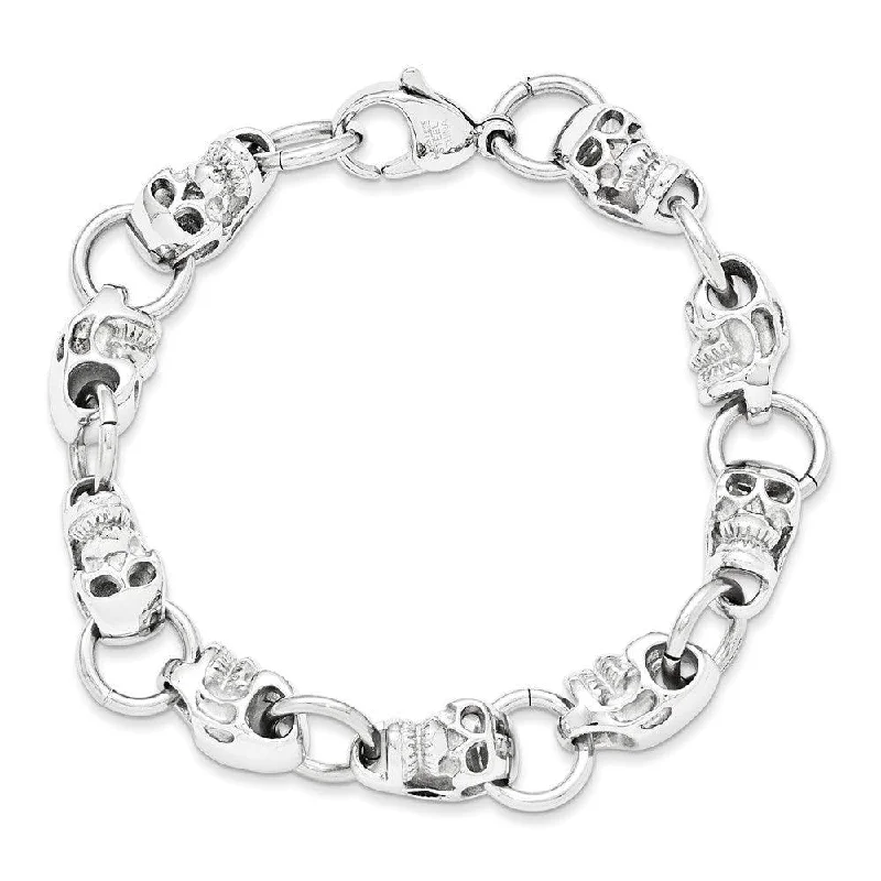 Custom Engraved Charm Bracelet-Stainless Steel Polished Skull Bracelet