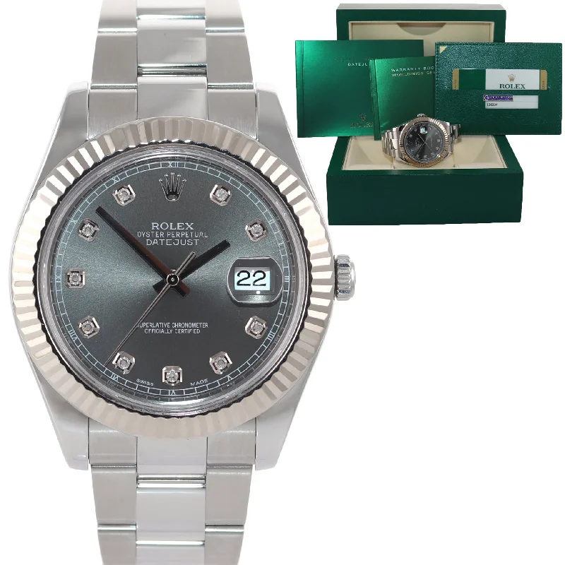 Women's Diamond Watch-2014 PAPERS Rolex Datejust 2 41MM Rhodium Diamond 116334 White Gold Watch Box