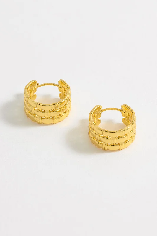 Long Silver Earrings-Chunky Woven Hoops