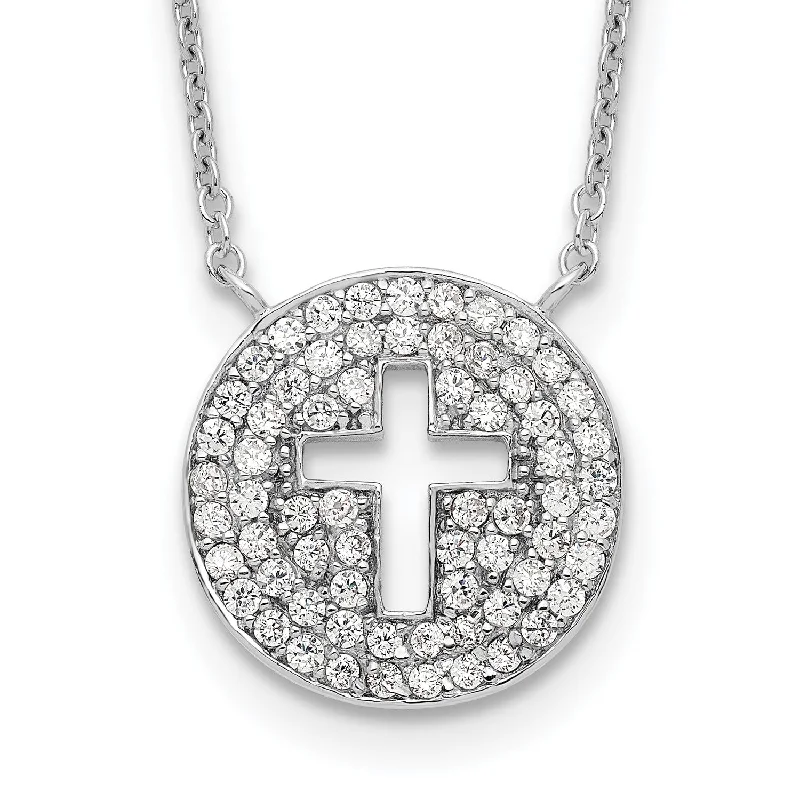 Double Layer Necklace-Sterling Silver Cubic Zirconia 18-inch Cross Necklace