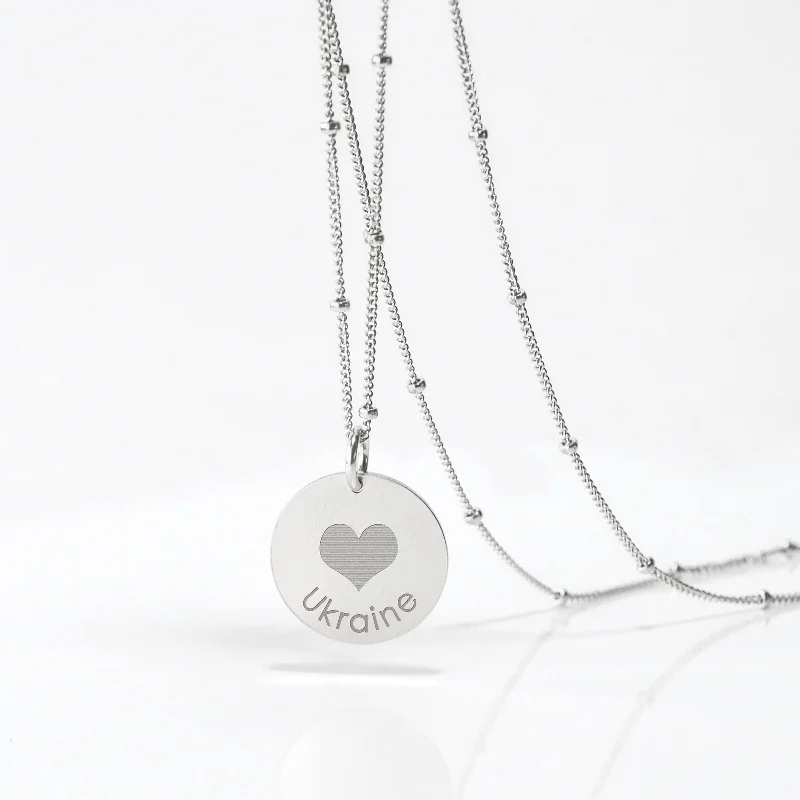 Adjustable Pendant Necklace-Personalized Pray for Ukraine Disc Pendant Necklace