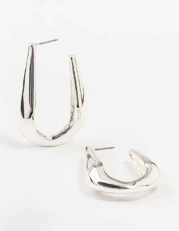 Geometric Stud Earrings-Large Silver Smooth Hoop Earrings