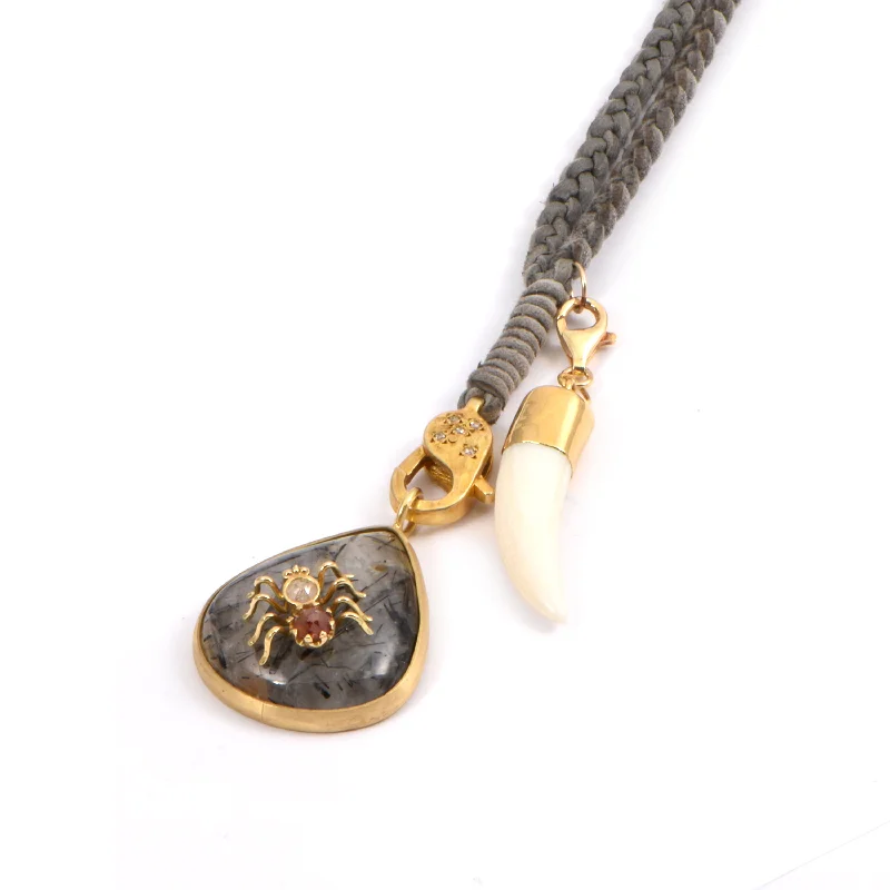 Layered Crystal Necklace-Braided Leather Necklace