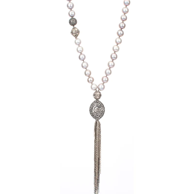 Modern Bar Necklace-Pearl Tassel Strand