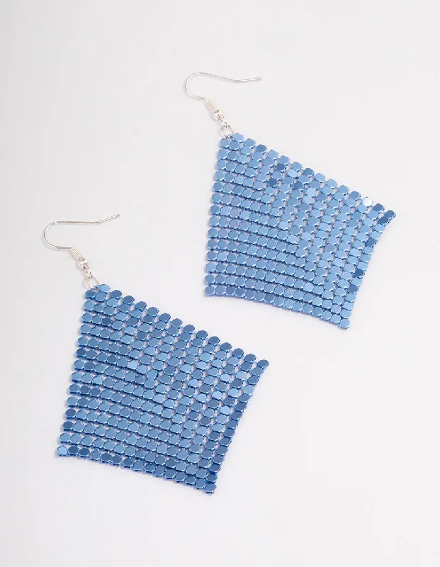 Colorful Crystal Earrings-Blue Diamante Chainmail Drop Earrings