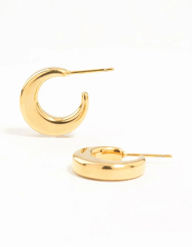 Diamond Stud Earrings-Gold Plated Surgical Steel Moon Shaped Hoop Earrings