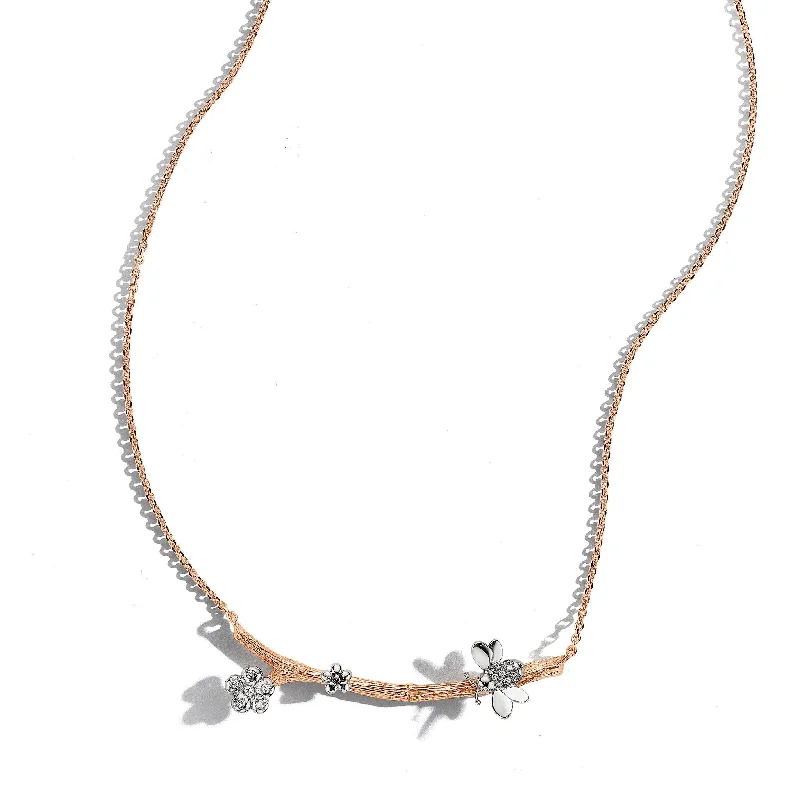 Shiny Crystal Necklace-Wonderland Bee & Orchid Twig Necklace