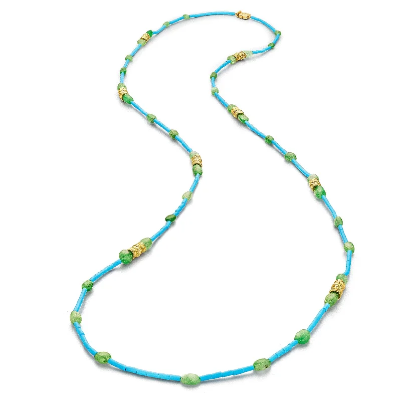 Elegant Choker Necklace-Wonderland Turquoise & Tsavorite Bead Necklace