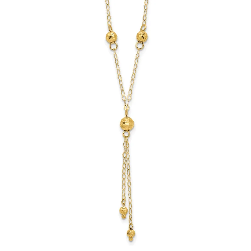 Customizable Gold Necklace-14KT Yellow Gold 16-inch+2-inch extender Beaded Lariat Necklace