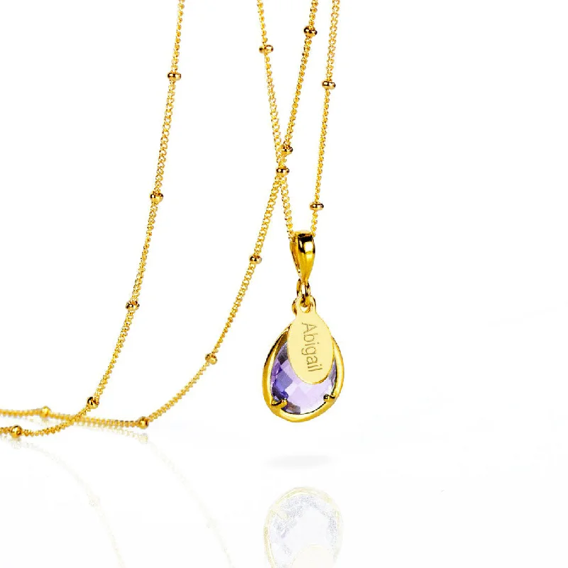 Simple Gold Crystal Necklace-June Birthstone & Name Necklace : Alexandrite