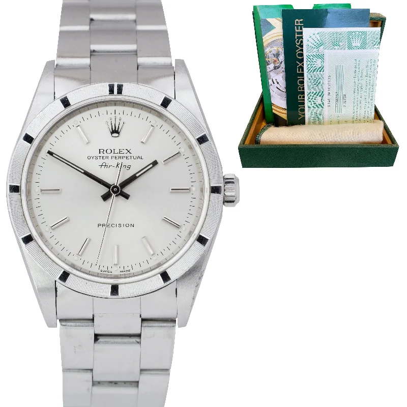 Men’s Stylish Watch for Fashion-2001 Rolex Air-King Perpetual Silver 34mm Oyster Steel Watch 14010M BOX PAPERS