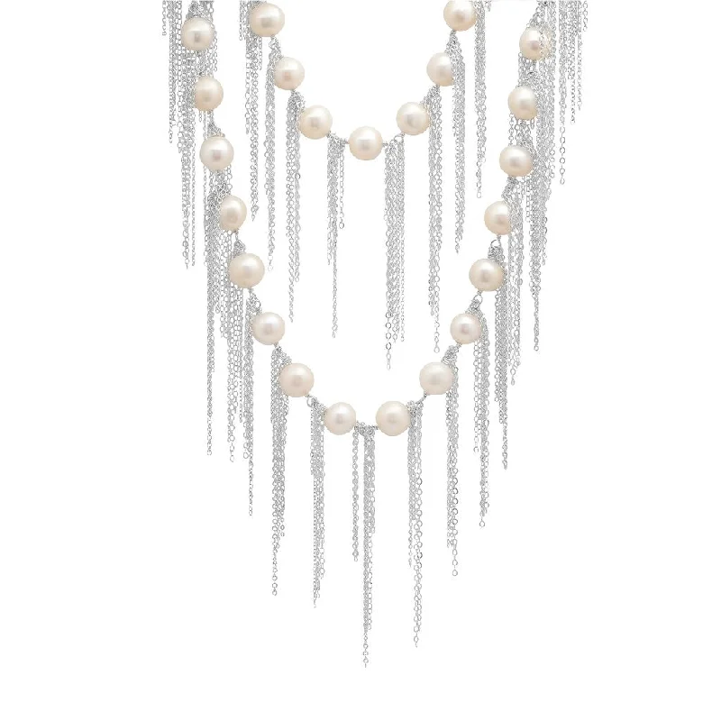 Customizable Beaded Necklace-White Fringe 62" Necklace