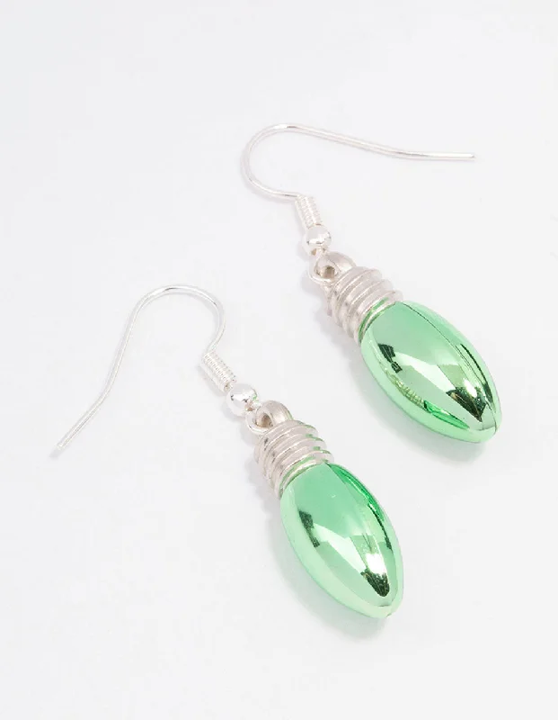 Clear Crystal Earrings-Silver Christmas Light Bulb Drop Earrings