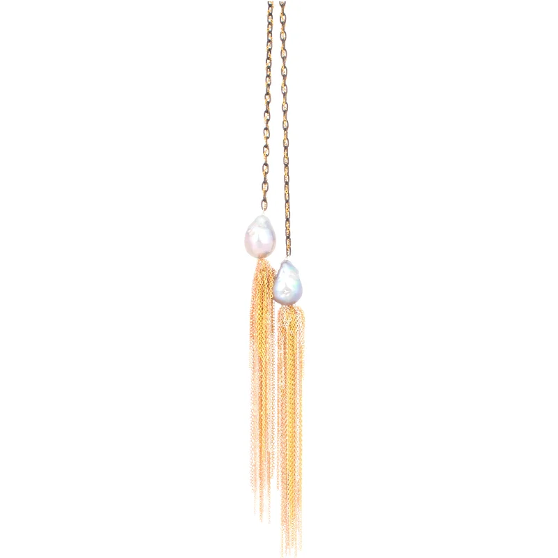 Cute Gemstone Necklace-Silver Tassel Lariat