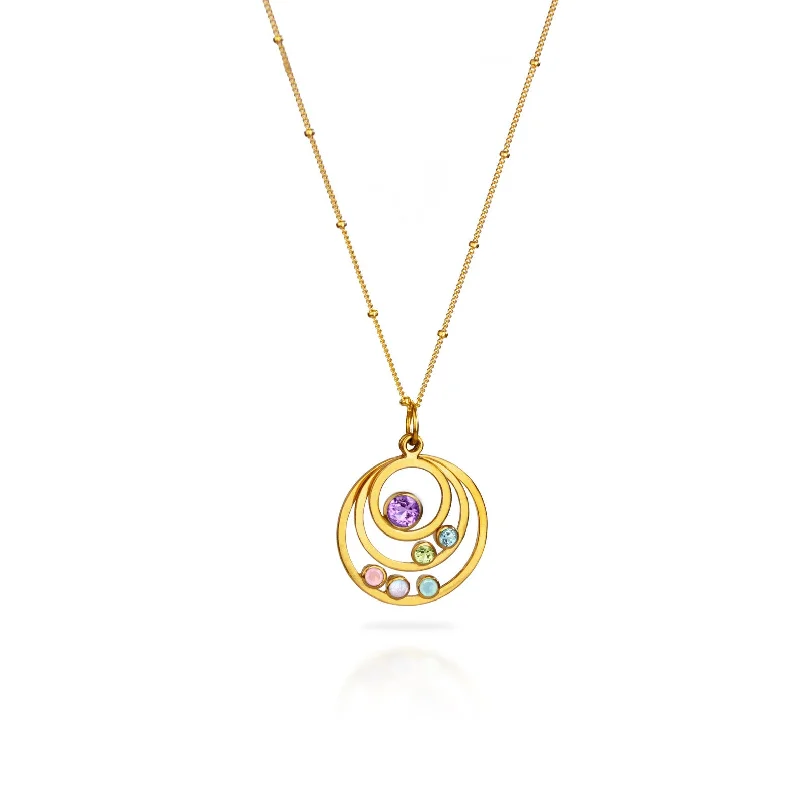 Vintage Diamond Necklace-Generational Birthstone Orbit Necklace