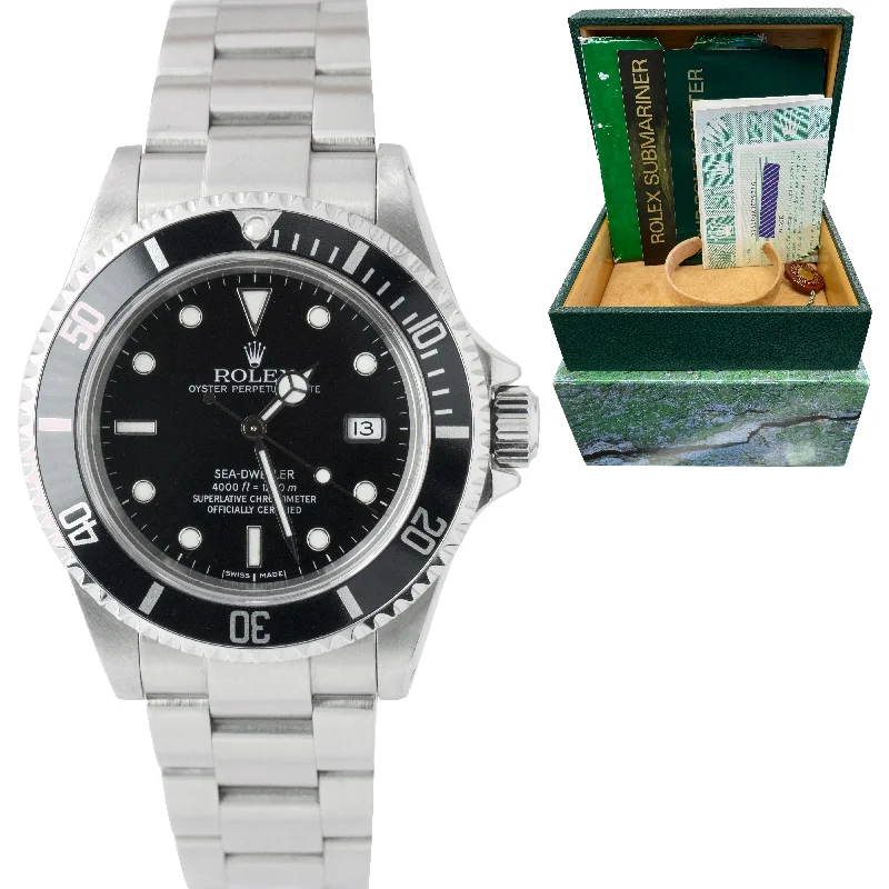 Trendy Women's Smart Watch-2002 Rolex Sea-Dweller Stainless Steel Black 40mm Watch SD4K 16600 BOX PAPERS