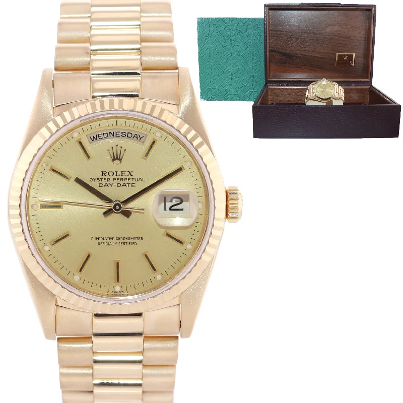 Luxury Watch for Gift-Copy of SERVICED Rolex President 36mm Champagne Double Quickset Yellow Gold Watc