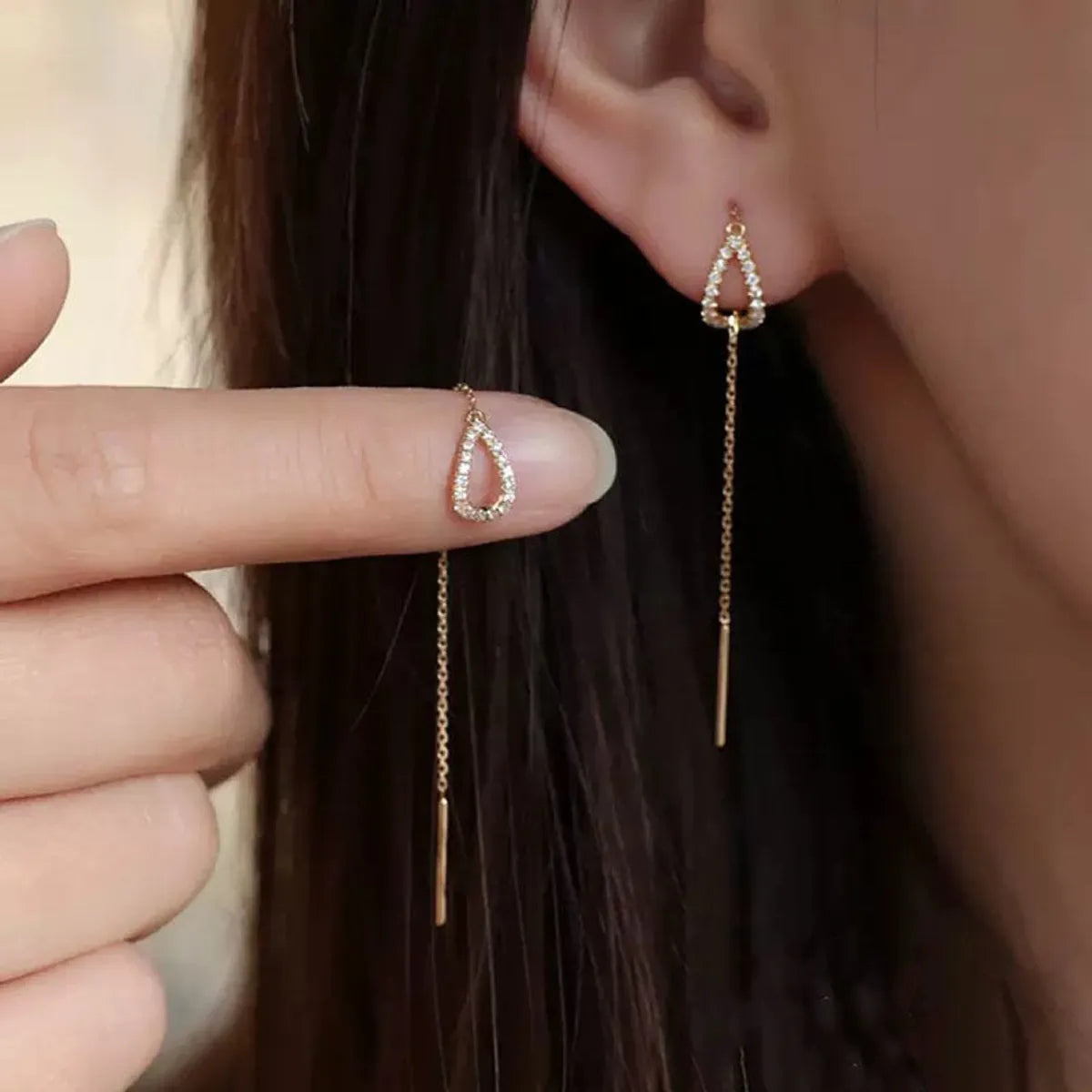 [Golden Long Water Drops Hanging Earrings]-Silver Needle