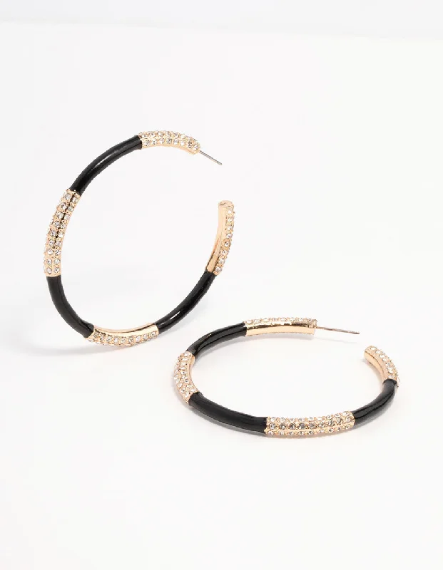 High-End Earrings-Gold & Black Large Hoop Earrings