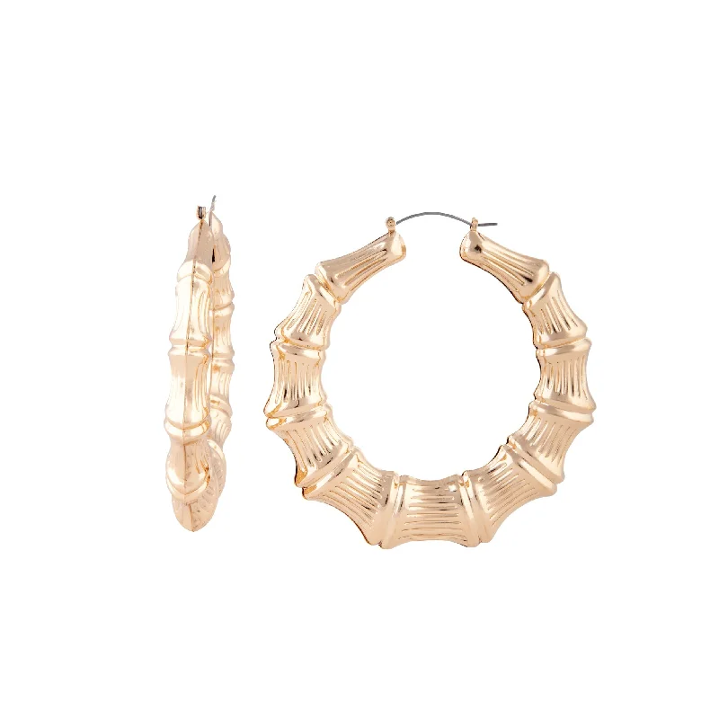 Luxury Pearl Earrings-Large Gold Bamboo Hoop Earrings