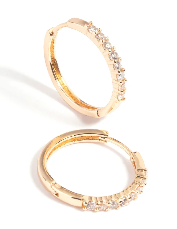 Cute Ear Jackets-Gold Cubic Zirconia Huggie Hoop Earrings