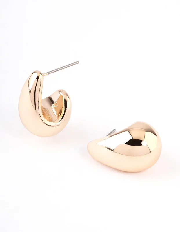 Retro Earrings-Gold Pear Huggie Hoop Earrings