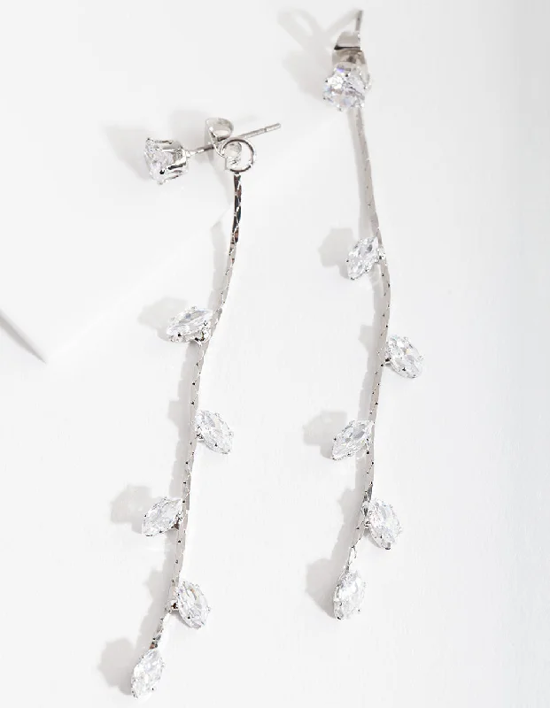 Elegant Pearl Earrings-Cubic Zirconia Floral String Earrings