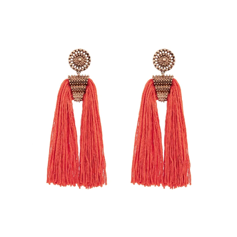 Butterfly Wing Earrings-Antique Gold Orange Split Tassel Earrings