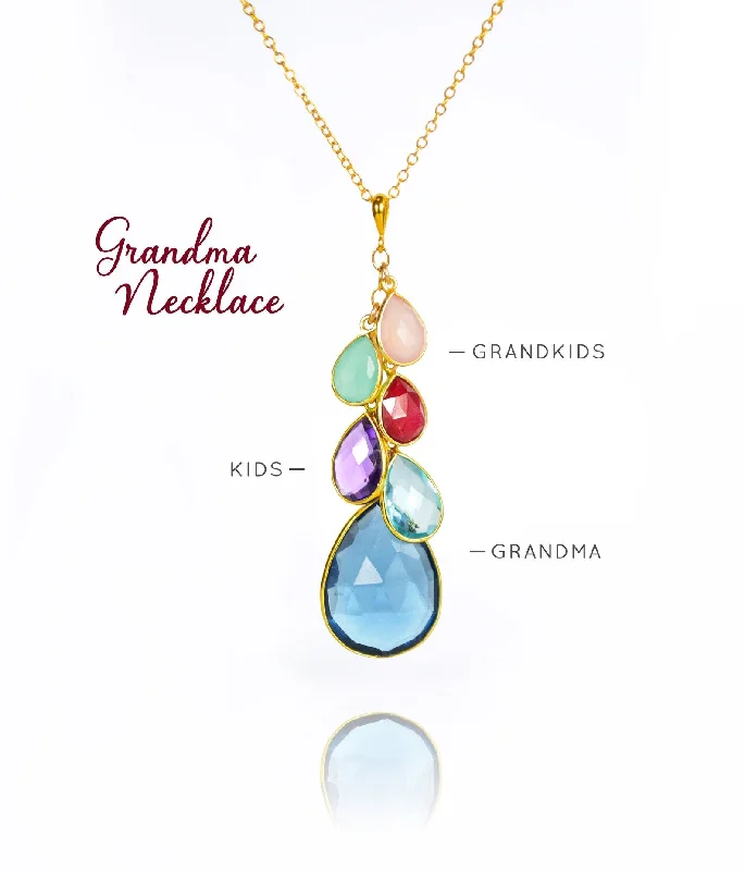 Designer Necklace for Gift-Teardrop Pendant Family Cascade Necklace for Grandmother