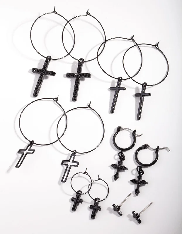 Birthday Gift Earrings-Black Cross Earring Pack