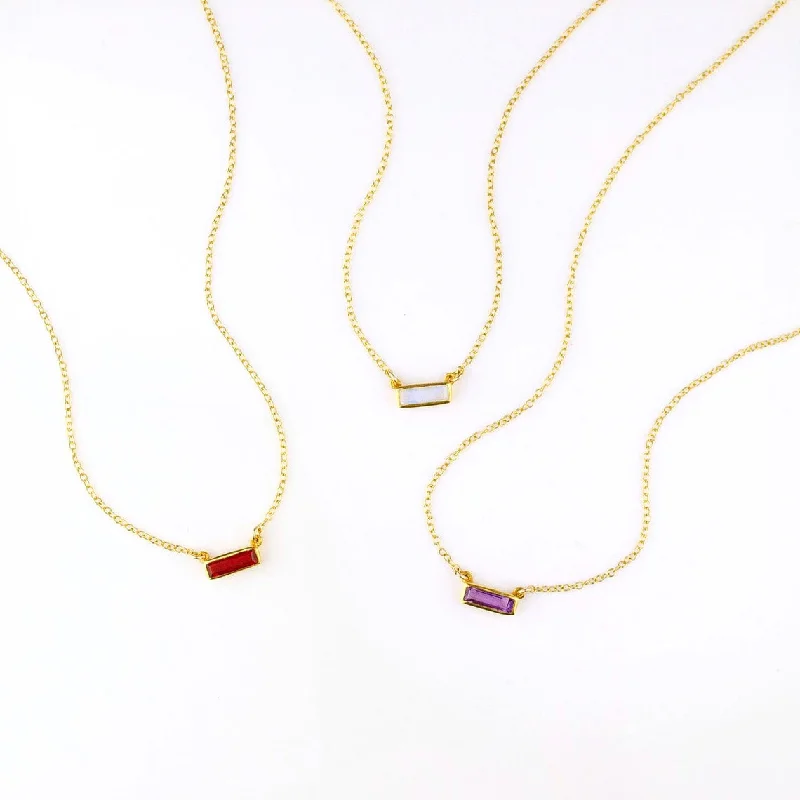 Crystal Chain Necklace-Tiny Adira Bar Necklace : Birthstone Bar Necklace : Adira Series