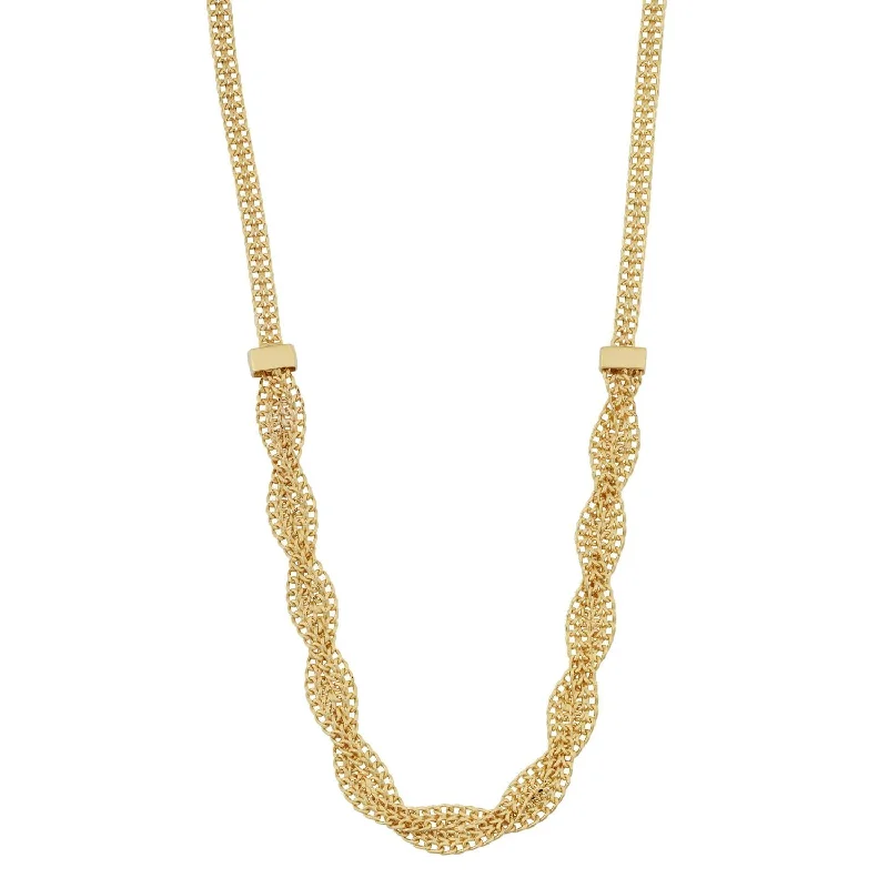 Minimalist Necklace-10KT Yellow Gold 17-inch Fancy Braided Curb Necklace