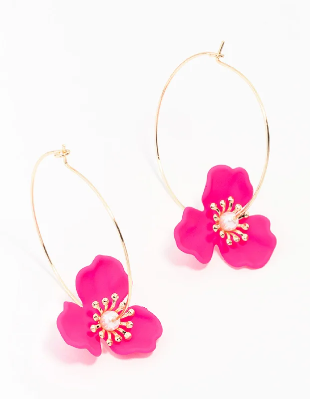 Rhinestone Stud Earrings-Gold Coated Wire Flower Hoop Earrings