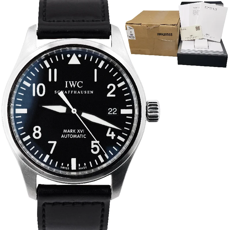 Stylish Chronograph Watch for Men-IWC Classic Pilot Mark XVI Black 39mm Stainless Date IW325501 3255 3255-01 Watch