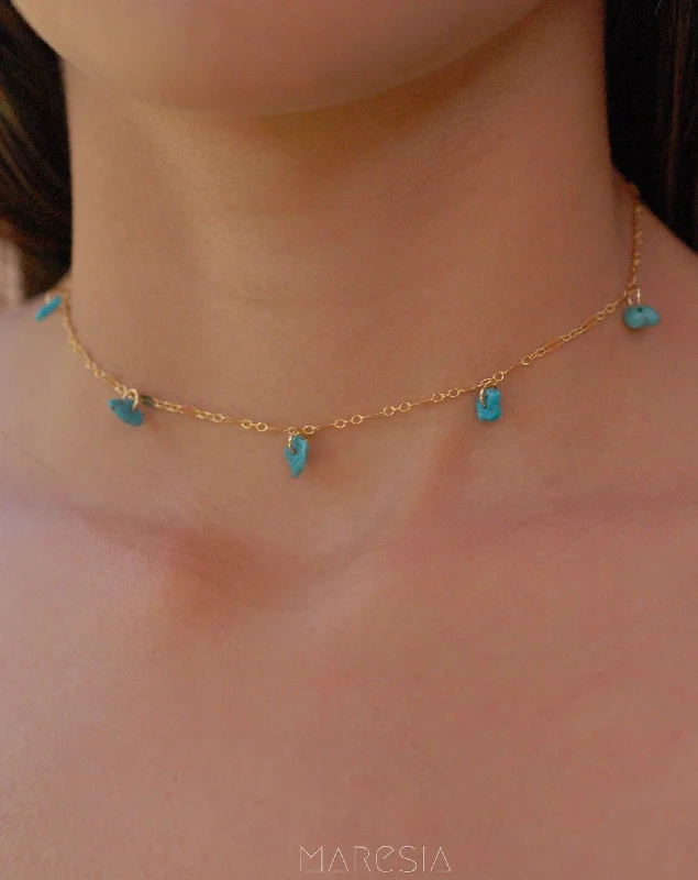 Gold Necklace with Birthstone-Turquoise Choker ~ Sterling Silver 925 or Gold Filled~MN024