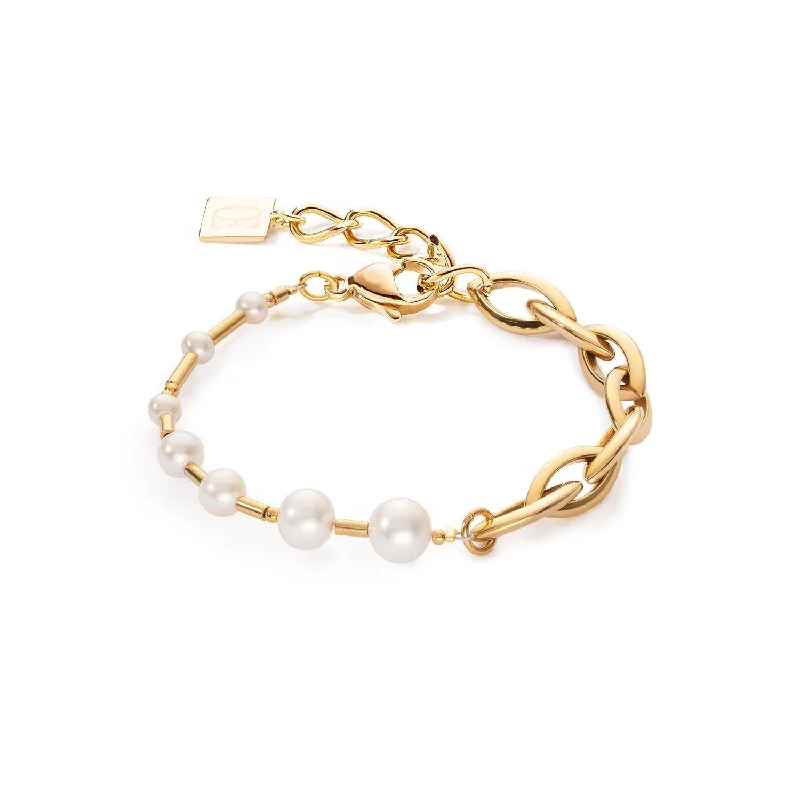 Simple Metal Bracelet-Coeur De Lion Chunky Chain and Pearls Fusion Bracelet