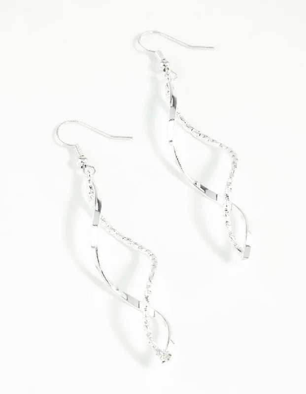 Silver Circle Earrings-Silver Diamond Cut Twist Earrings