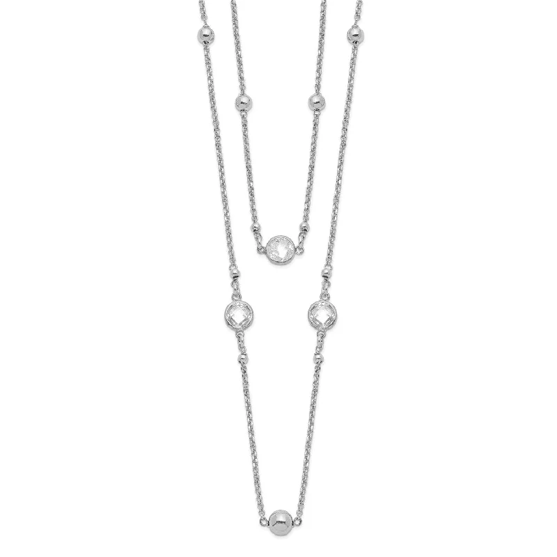 Dainty Silver Necklace-Sterling Silver Cubic Zirconia 17-inch Fashion 2-Strand Necklace