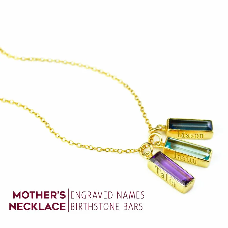 Double Pendant Crystal Necklace-Vertical Birthstone Bar Necklace for Mom : Adira Series