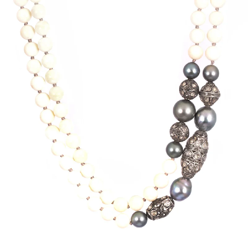 Minimalist Crystal Necklace-Pearl Ebony Strand