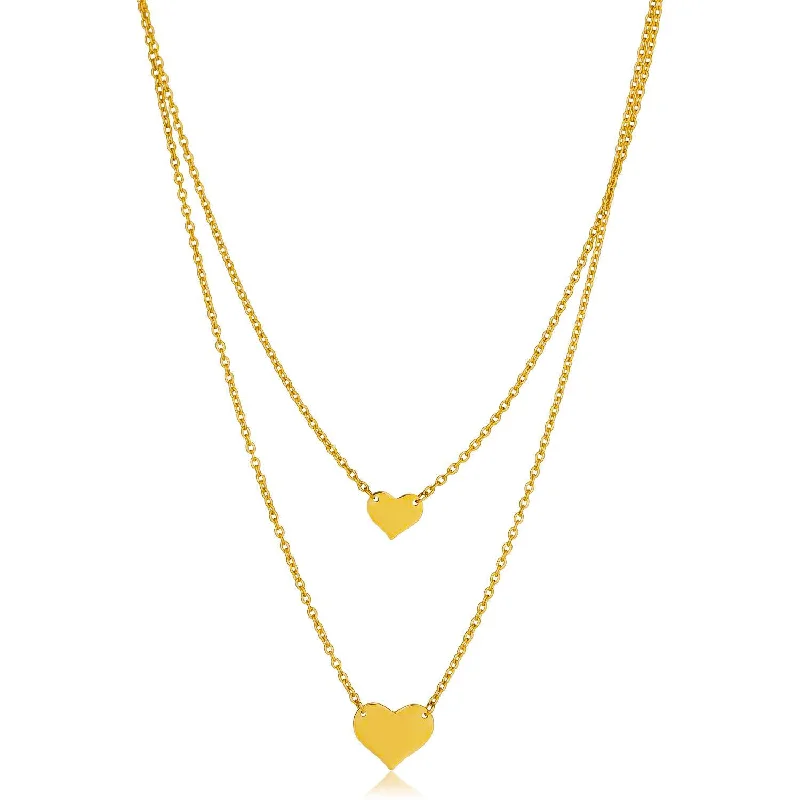 Silver Heart Necklace-14KT Yellow Gold 18-inch Heart Double Layer Necklace