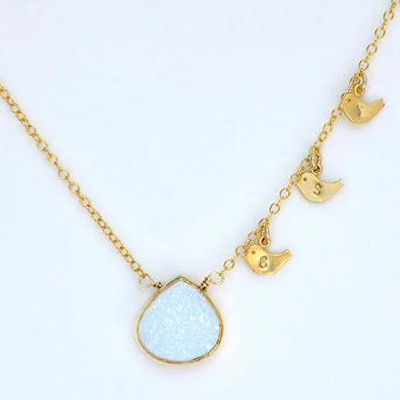 Vintage Style Necklace-Custom Mother White Druzy Necklace - available in gold or silver