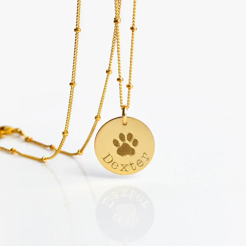 Oval Pendant Necklace-Personalized Pet Paw Print Charm Necklace