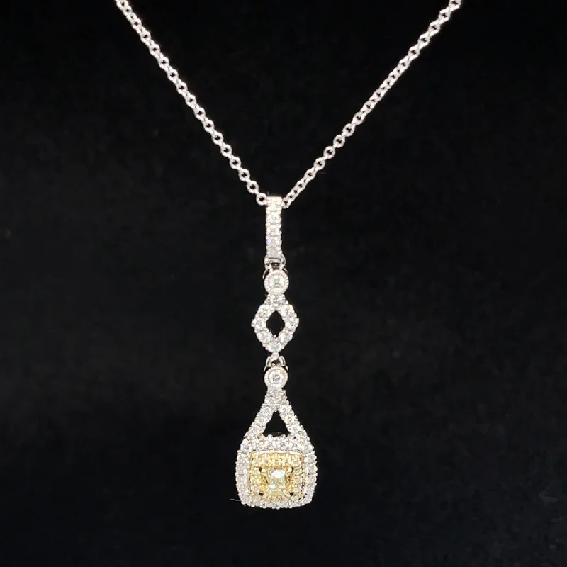 Silver Necklace with Pendant-Fancy Yellow & White Diamond Trapeze Drop Pendant Necklace in 18k Two Tone Gold - (#137-JP0270GP - 47)