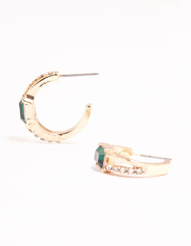 Large Statement Earrings-Gold Statement Stone Diamante Hoop Earrings